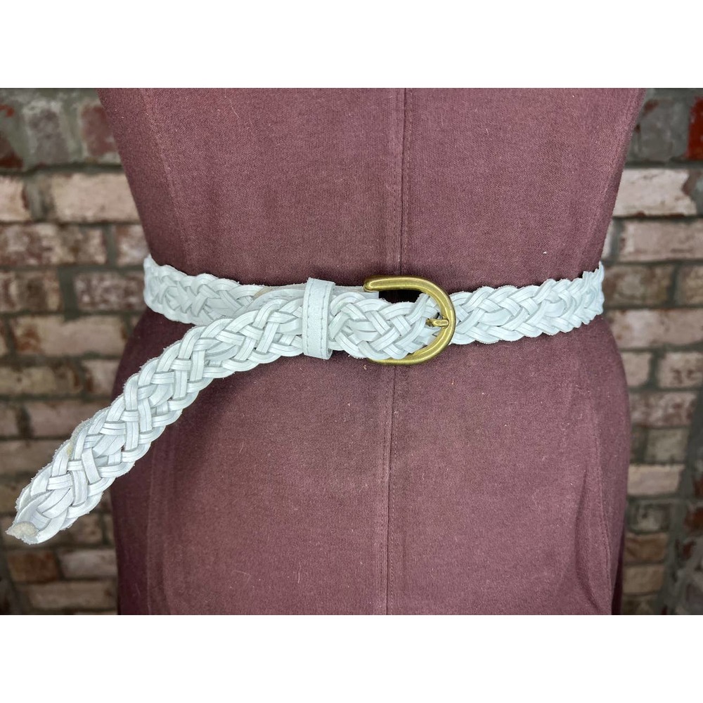 split leather belt white 1980s